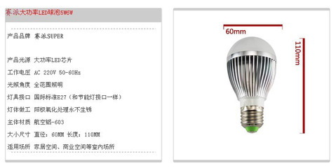【led灯泡5w 高亮led节能灯E27螺口3w5w7wLED球泡灯照明led光源】价格,厂家,图片,LED球泡灯,中山市赛派照明灯饰-